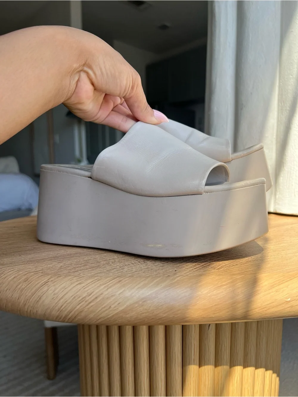 Steve Madden Cream Platform Slide Sandals